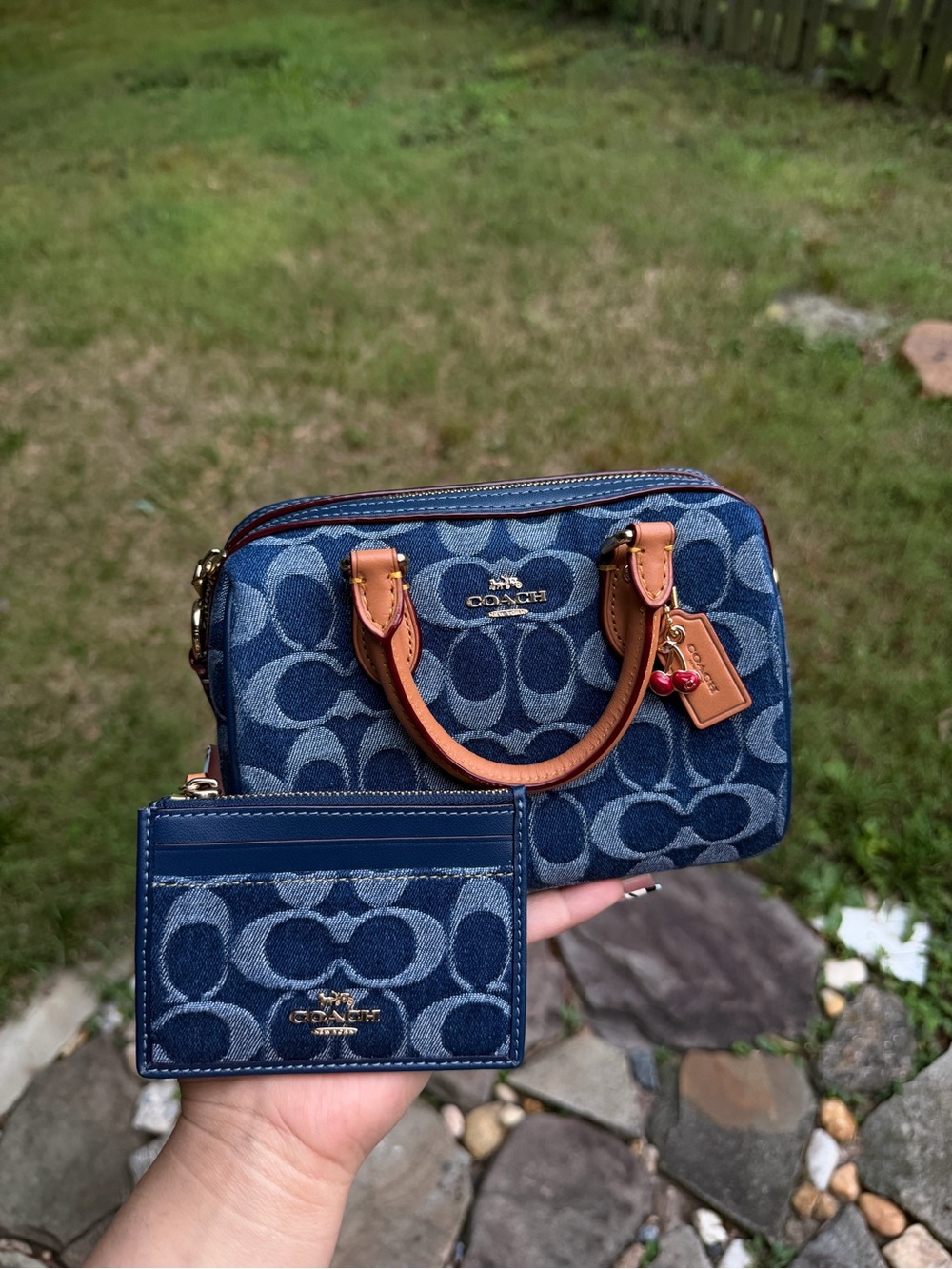 Coach Signature Blue Denim Mini Rowan with Card Case
